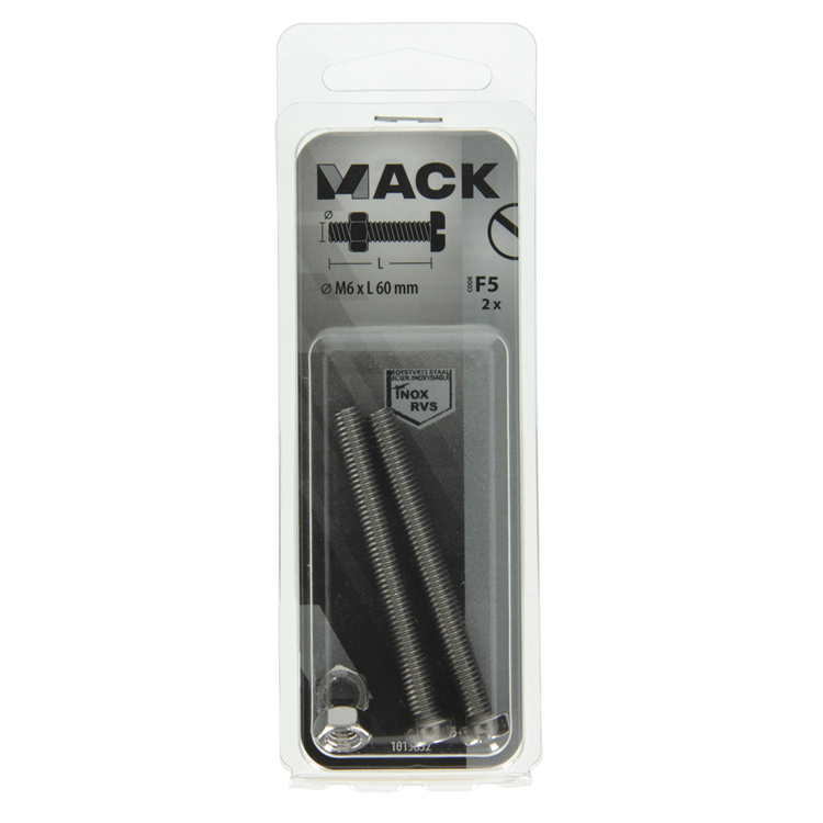 Afbeelding laden in galerijviewer, Mack 1019832 - metaalschroef cyl. kop + moer rvs 2 st m6x60 | 10 stuks