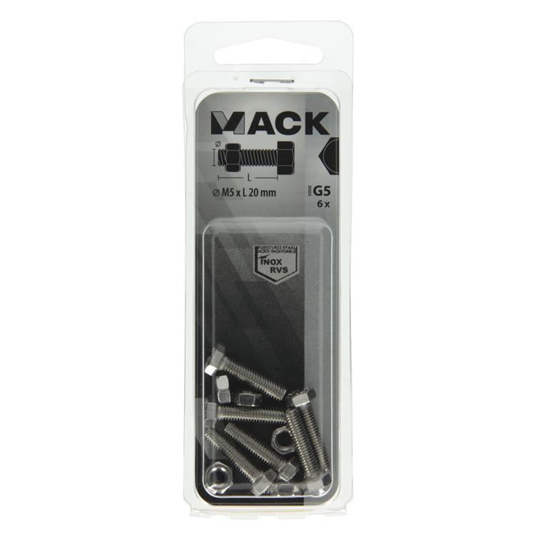 Afbeelding laden in galerijviewer, Mack 1019838 - tapbout + moer roestvrijstaal 6 st m5x20 | 10 stuks