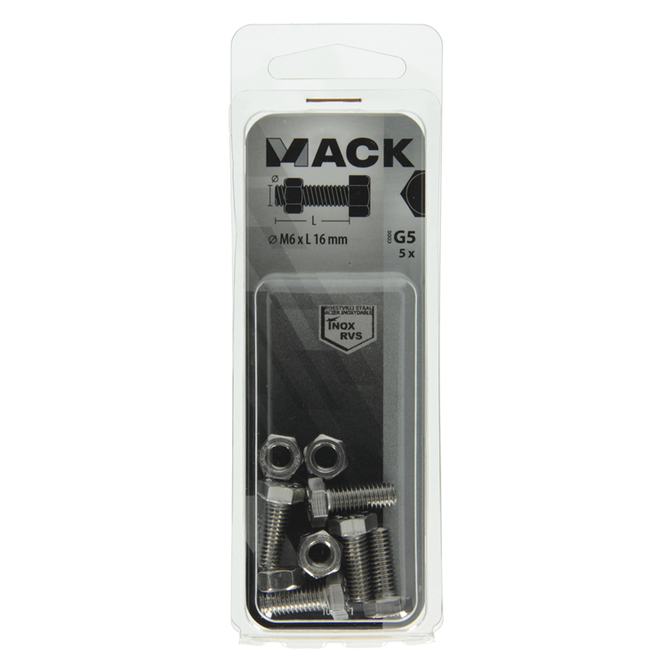 Afbeelding laden in galerijviewer, Mack 1019841 - tapbout + moer roestvrijstaal 5 st m6x16 | 10 stuks