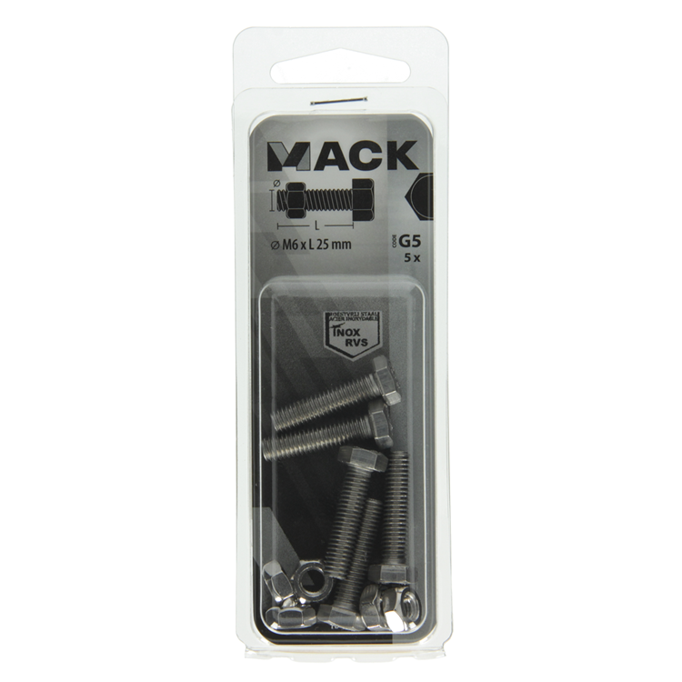 Afbeelding laden in galerijviewer, Mack 1019842 - tapbout + moer roestvrijstaal 5 st m6x25 | 10 stuks