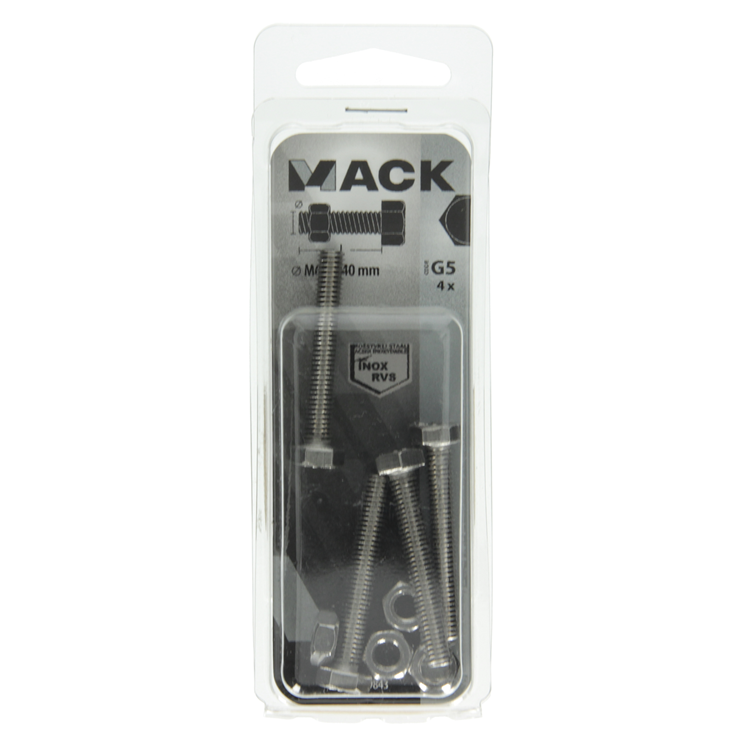 Afbeelding laden in galerijviewer, Mack 1019843 - tapbout + moer roestvrijstaal 4 st m6x40 | 10 stuks