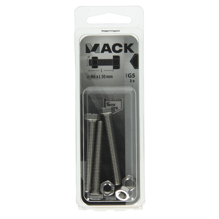 Afbeelding laden in galerijviewer, Mack 1019844 - tapbout + moer roestvrijstaal 3 st m6x50 | 10 stuks