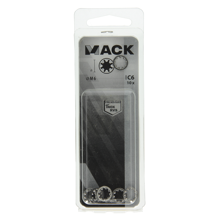 Afbeelding laden in galerijviewer, Mack 1019883 - tandveerring inox a2 10 st m6 | 10 stuks