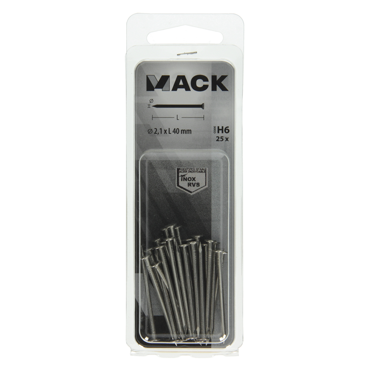 Afbeelding laden in galerijviewer, Mack 1019888 - nagel platte kop inox a2 25 st2,1 x 40 mm | 10 stuks
