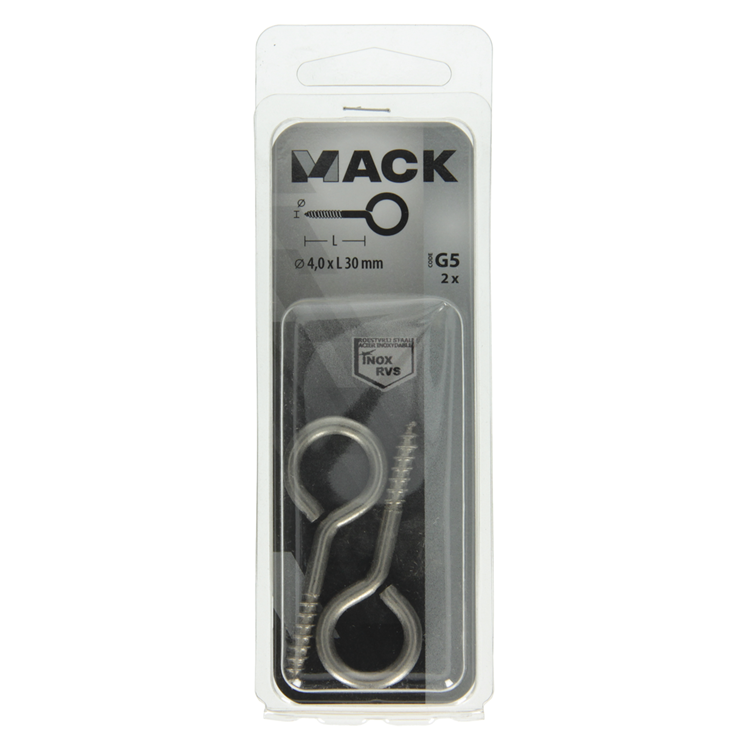 Afbeelding laden in galerijviewer, Mack 1019893 - schroefoog roestvrijstaal 2 st 4,0x30 mm | 10 stuks