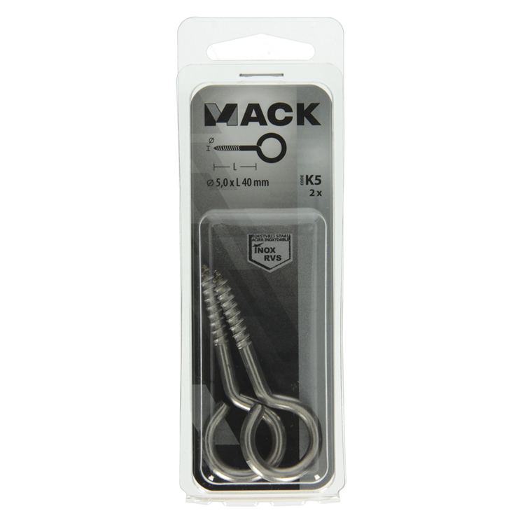 Afbeelding laden in galerijviewer, Mack 1019894 - schroefoog roestvrijstaal 2 st 5,0x40 mm | 10 stuks