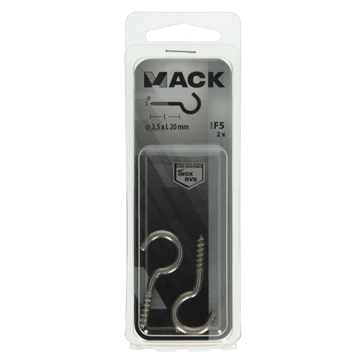 Afbeelding laden in galerijviewer, Mack 1019896 - schroefhaak roestvrijstaal 2 st 3,5 x 20 mm | 10 stuks