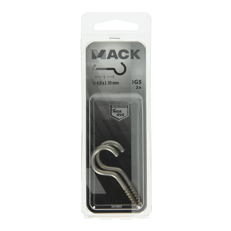 Afbeelding laden in galerijviewer, Mack 1019897 - schroefhaak roestvrijstaal 2 st 4,0x30 mm | 10 stuks