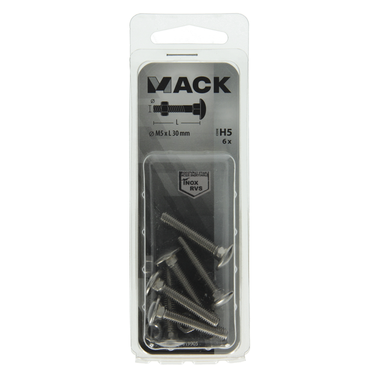 Afbeelding laden in galerijviewer, Mack 1019905 - houtbout + moer roestvrijstaal 6 st m5x30 mm | 10 stuks