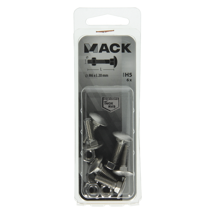 Afbeelding laden in galerijviewer, Mack 1019906 - houtbout + moer roestvrijstaal 6 st m6x20 mm | 10 stuks