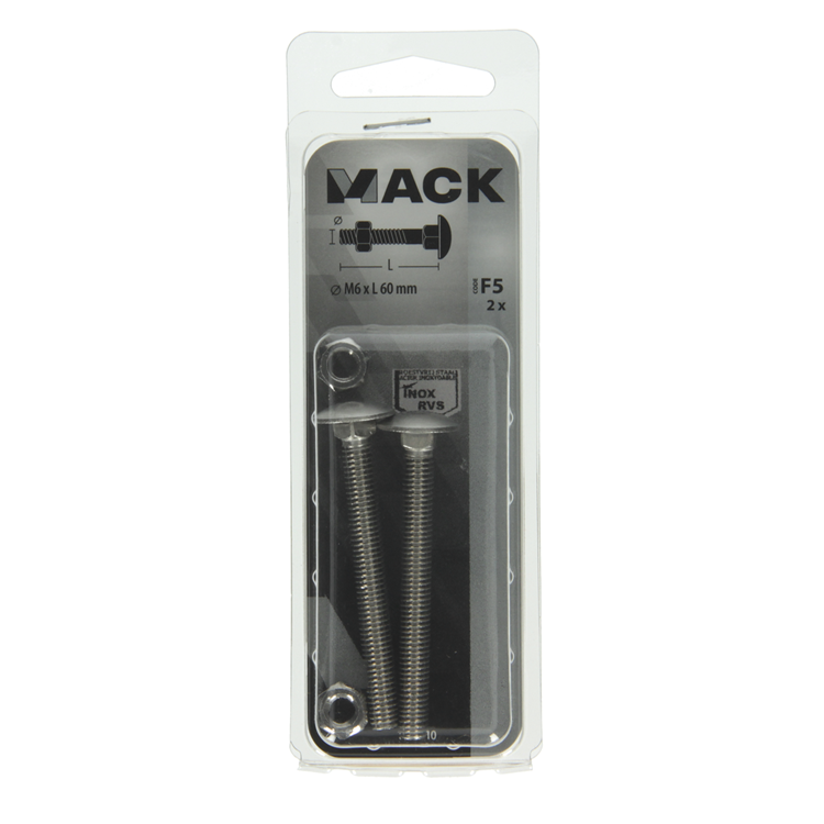 Afbeelding laden in galerijviewer, Mack 1019910 - houtbout + moer roestvrijstaal 2 st m6 x 60 mm | 10 stuks