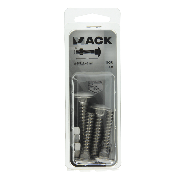 Afbeelding laden in galerijviewer, Mack 1019915 - houtbout + moer roestvrijstaal 4 st m8 x 40 mm | 5 stuks