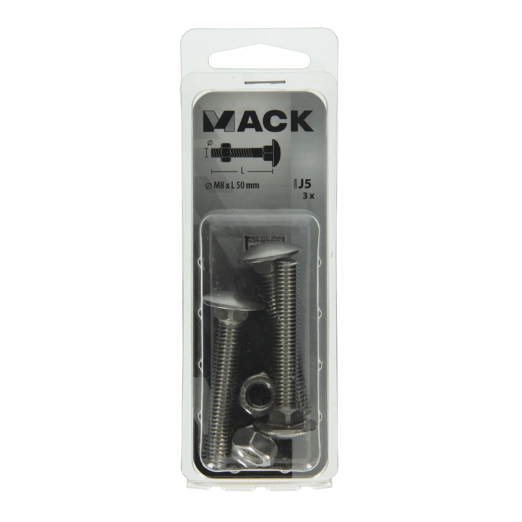 Afbeelding laden in galerijviewer, Mack 1019916 - houtbout + moer roestvrijstaal 3 st m8 x 50 mm | 5 stuks
