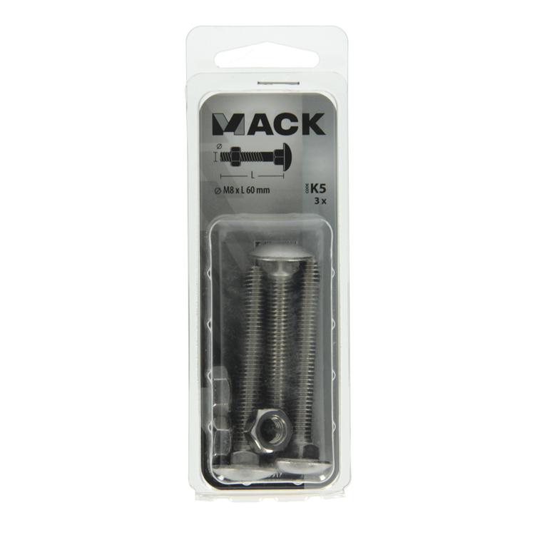 Afbeelding laden in galerijviewer, Mack 1019917 - houtbout + moer roestvrijstaal 3 st m8 x 60 mm | 5 stuks
