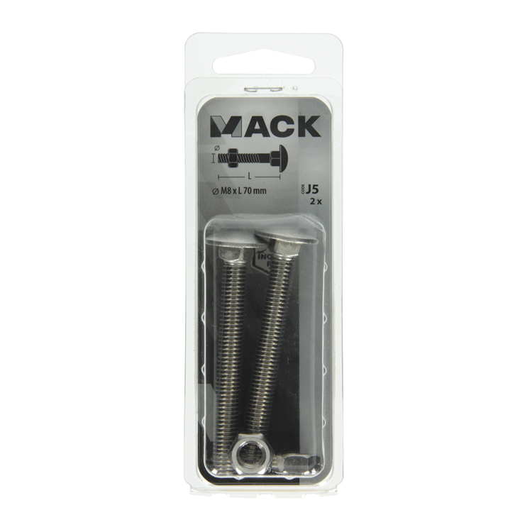 Afbeelding laden in galerijviewer, Mack 1019918 - houtbout + moer roestvrijstaal 2 st m8 x 70 mm | 5 stuks