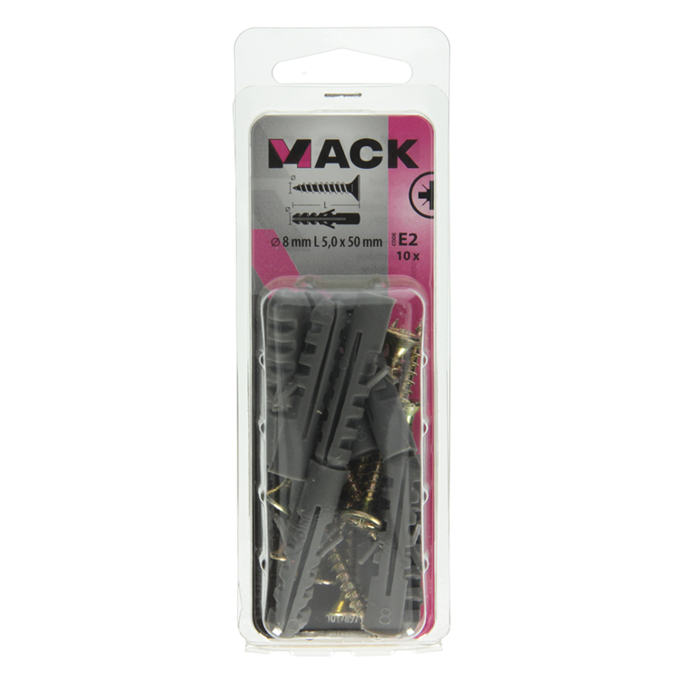 Afbeelding laden in galerijviewer, Mack 1017897 - plug + schroef polyethyleen 10 st 8 mm 5,0 x 50 mm | 5 stuks