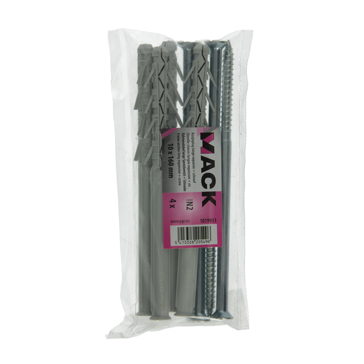 Afbeelding laden in galerijviewer, Mack 1019931 - kozijnplug lange exp. polyam. + schr 4st 10 x 160 mm | 5 stuks