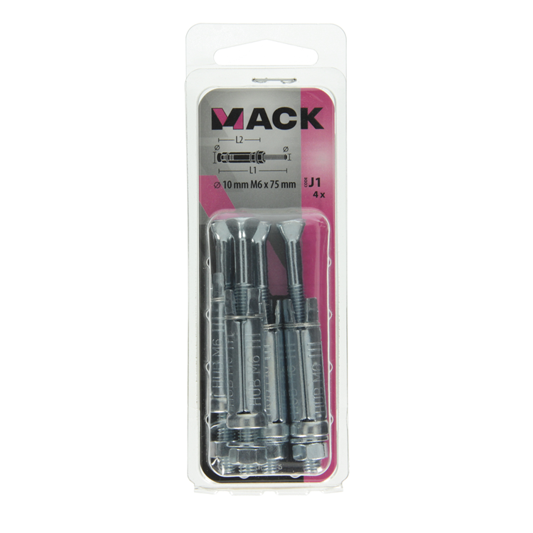 Afbeelding laden in galerijviewer, Mack 1019936 - keilbout met draadst. verzinkt 4 st m6 x 75 mm | 5 stuks