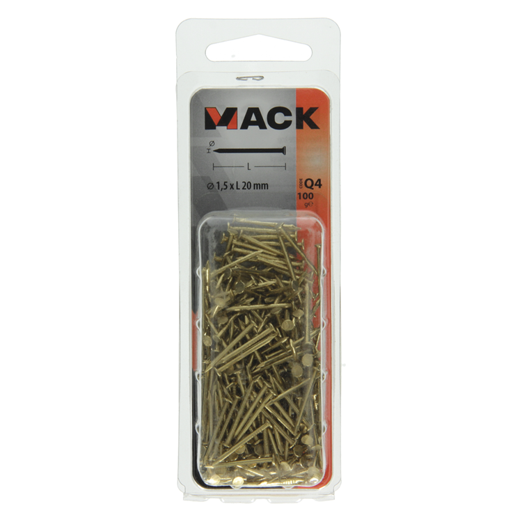 Afbeelding laden in galerijviewer, Mack 1017923 - nagel platte kop messing 100gr1,5 x 20 mm | 5 stuks