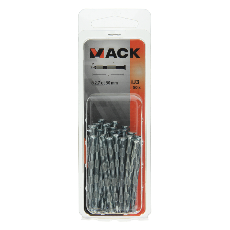 Afbeelding laden in galerijviewer, Mack 1017940 - stalen ribnagel vk st.gehard + verz 50st 2,7 x 50 mm | 10 stuks