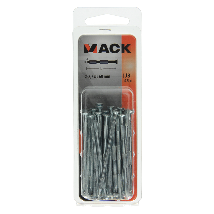 Afbeelding laden in galerijviewer, Mack 1017941 - stalen ribnagel vk st.gehard + verz 45st 2,7 x 60 mm | 10 stuks