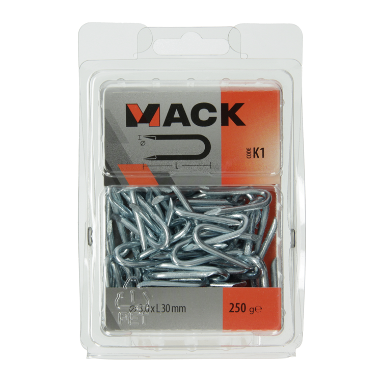 Afbeelding laden in galerijviewer, Mack 1017954 - kram staal verzinkt 250 gr 3,0 x 30 mm | 5 stuks