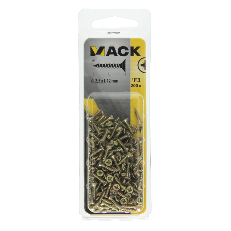 Afbeelding laden in galerijviewer, Mack 1017956 - spaanplaatschroef vz kop geelverz.200st 2,5 x 12 mm | 10 stuks