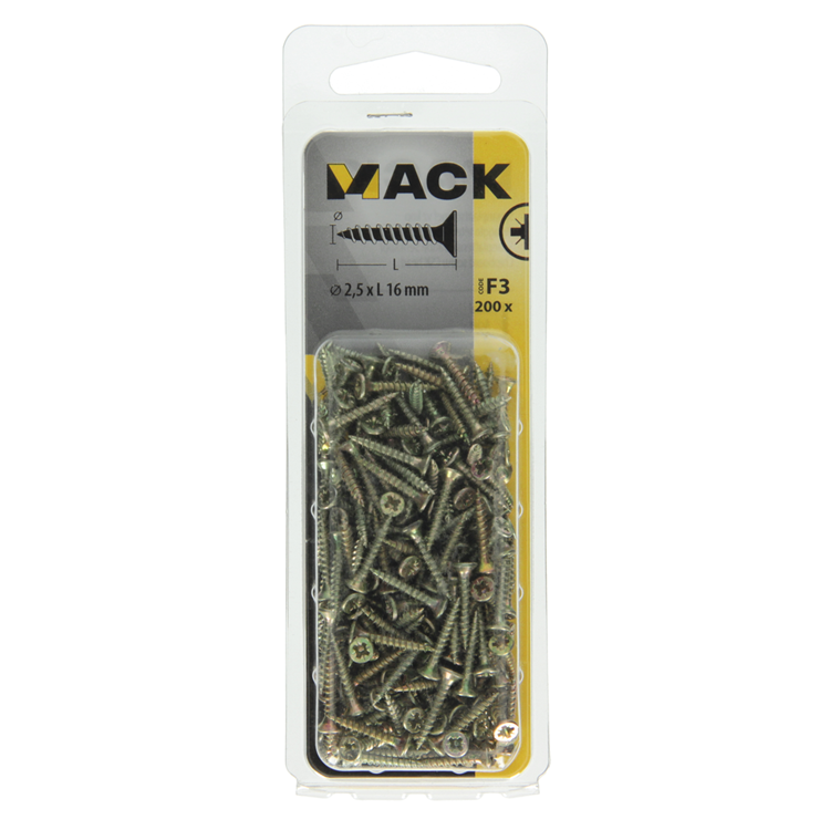 Afbeelding laden in galerijviewer, Mack 1017957 - spaanplaatschroef vz kop geelverz.200st 2,5 x 16 mm | 10 stuks