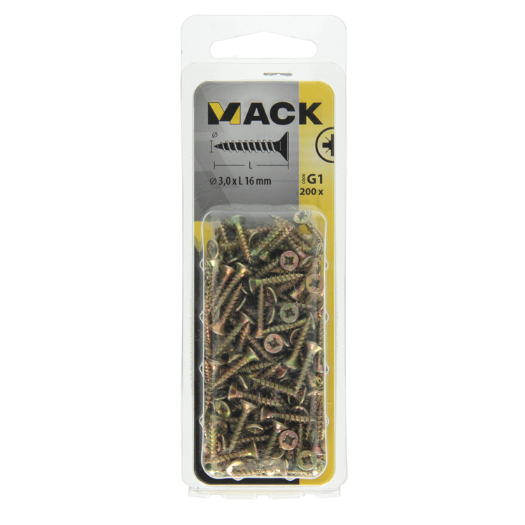 Afbeelding laden in galerijviewer, Mack 1017959 - spaanplaatschroef vz kop geelverz 200st 3,0 x 16 mm | 5 stuks