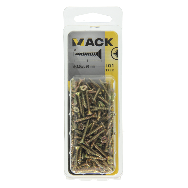 Afbeelding laden in galerijviewer, Mack 1017960 - spaanplaatschroef vz kop geelverz 175st 3,0 x 20 mm | 5 stuks
