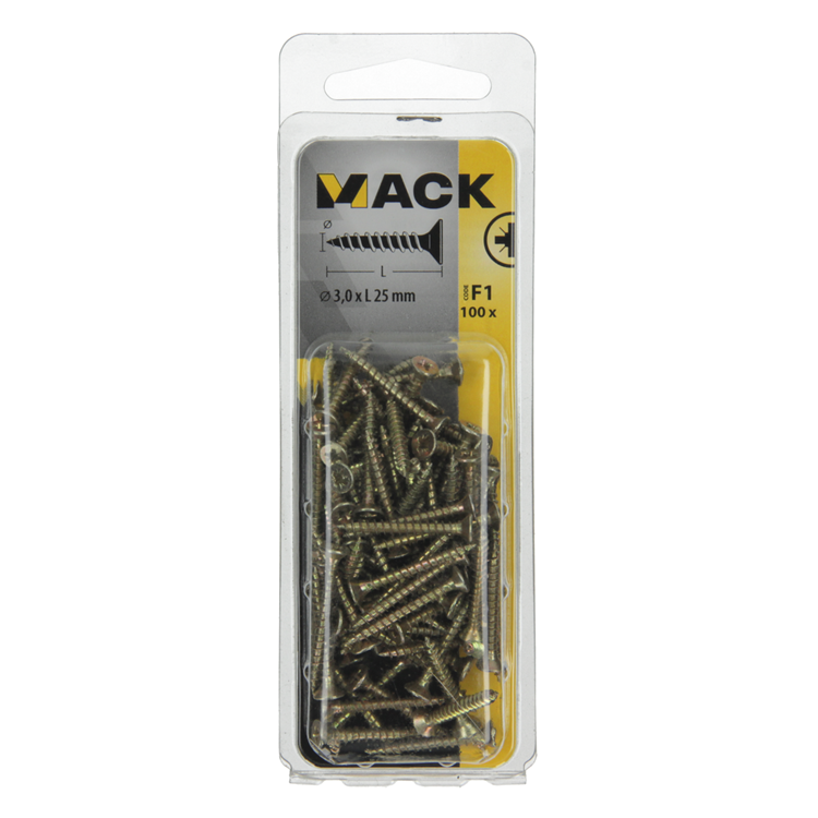 Afbeelding laden in galerijviewer, Mack 1017961 - spaanplaatschroef vz kop geelverz 100st 3,0 x 25 mm | 5 stuks