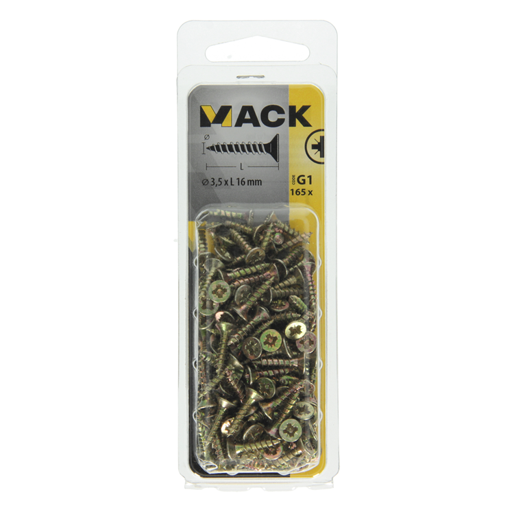 Afbeelding laden in galerijviewer, Mack 1017962 - spaanplaatschroef vz kop geelverz 165st 3,5 x 16 mm | 5 stuks