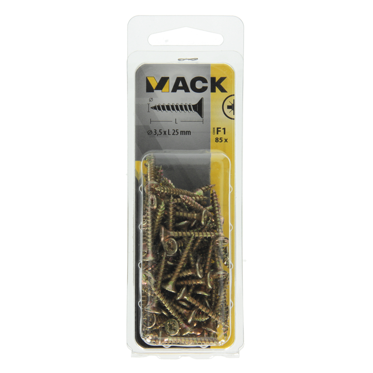 Afbeelding laden in galerijviewer, Mack 1017964 - spaanplaatschroef vz kop geelverz. 85st 3,5 x 25 mm | 5 stuks