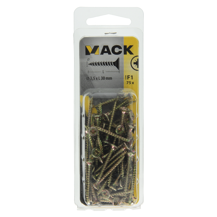 Afbeelding laden in galerijviewer, Mack 1017965 - spaanplaatschroef vz kop geelverz. 75st 3,5 x 30 mm | 5 stuks