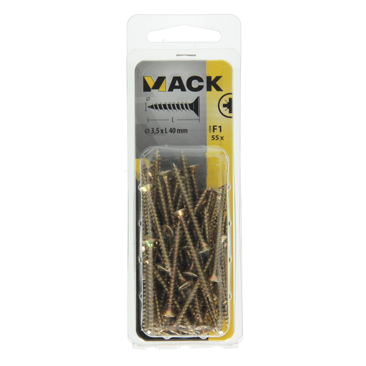 Afbeelding laden in galerijviewer, Mack 1017967 - spaanplaatschroef vz kop geelverz. 55st 3,5 x 40 mm | 5 stuks