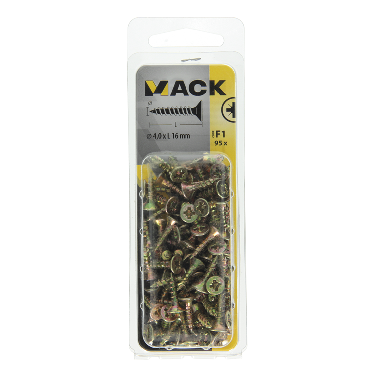 Afbeelding laden in galerijviewer, Mack 1017968 - spaanplaatschroef vz kop geelverz. 95st 4,0 x 16 mm | 5 stuks