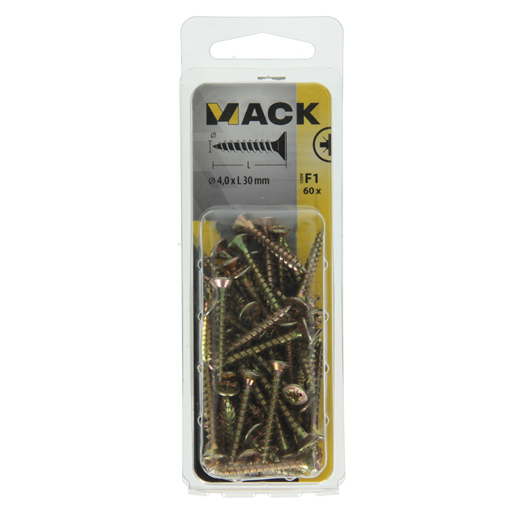 Afbeelding laden in galerijviewer, Mack 1017971 - spaanplaatschroef vz kop geelverz. 60st 4,0 x 30 mm | 5 stuks