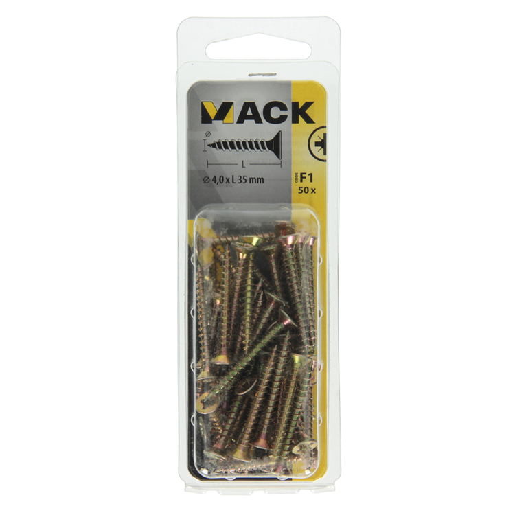 Afbeelding laden in galerijviewer, Mack 1017972 - spaanplaatschroef vz kop geelverz. 50st 4,0 x 35 mm | 5 stuks