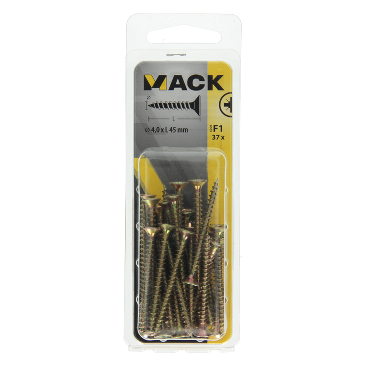 Afbeelding laden in galerijviewer, Mack 1017974 - spaanplaatschroef vz kop geelverz. 37st 4,0 x 45 mm | 5 stuks
