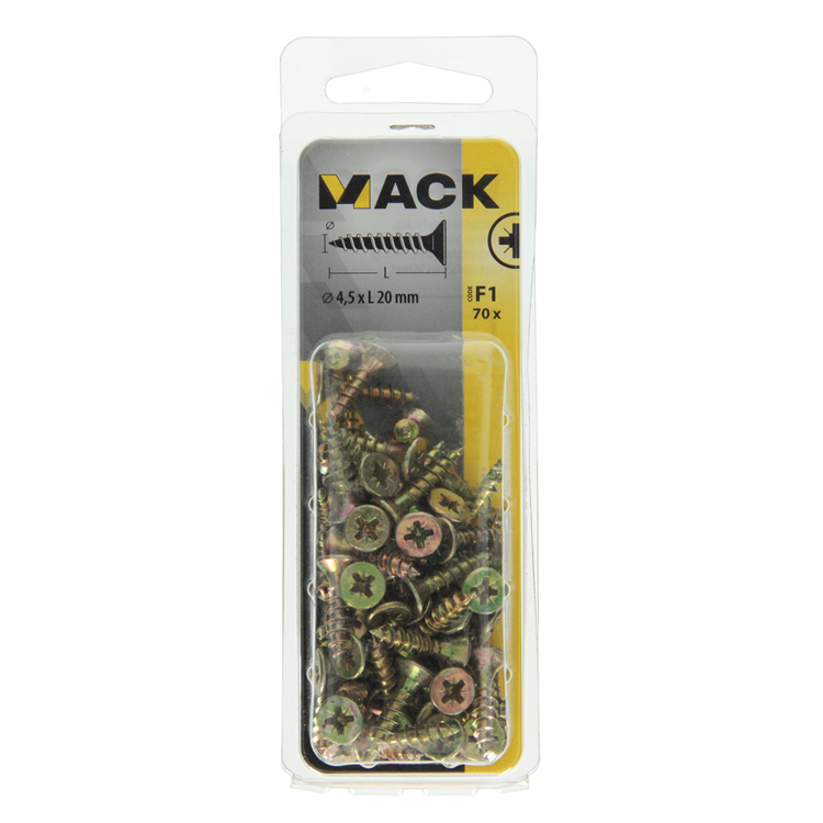 Afbeelding laden in galerijviewer, Mack 1017976 - spaanplaatschroef vz kop geelverz. 70st 4,5 x 20 mm | 5 stuks