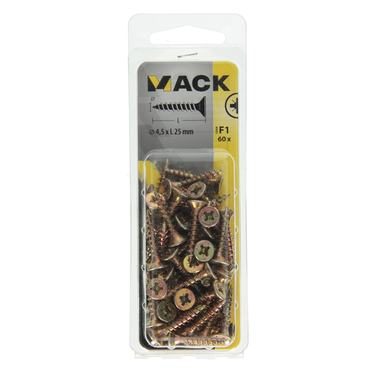 Afbeelding laden in galerijviewer, Mack 1017977 - spaanplaatschroef vz kop geelverz. 60st 4,5 x 25 mm | 5 stuks