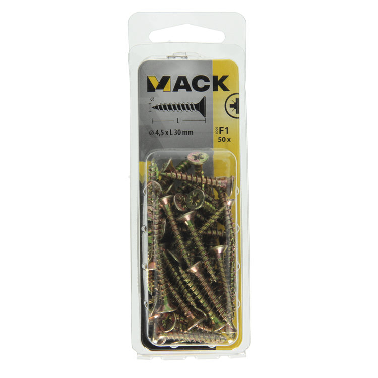 Afbeelding laden in galerijviewer, Mack 1017978 - spaanplaatschroef vz kop geelverz. 50st 4,5 x 30 mm | 5 stuks