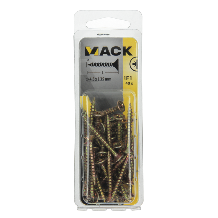 Afbeelding laden in galerijviewer, Mack 1017979 - spaanplaatschroef vz kop geelverz. 40st 4,5 x 35 mm | 5 stuks