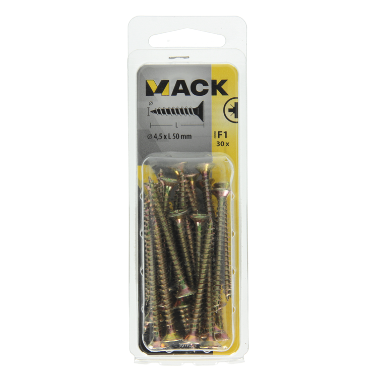 Afbeelding laden in galerijviewer, Mack 1017981 - spaanplaatschroef vz kop geelverz. 30st 4,5 x 50 mm | 5 stuks