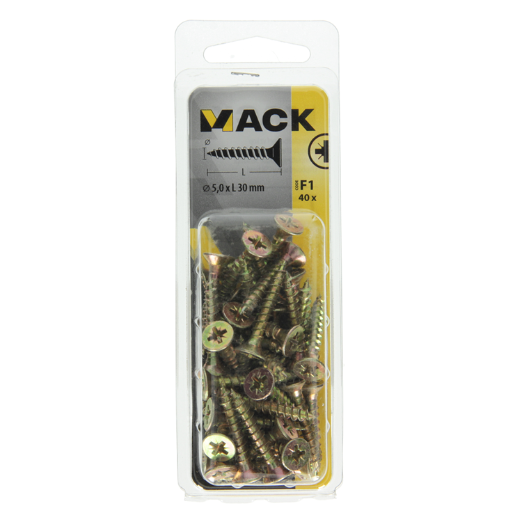 Afbeelding laden in galerijviewer, Mack 1017984 - spaanplaatschroef vz kop geelverz. 40st 5,0 x 30 mm | 5 stuks