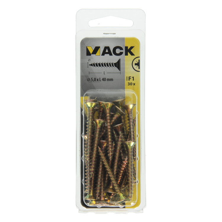 Afbeelding laden in galerijviewer, Mack 1017986 - spaanplaatschroef vz kop geelverz. 30st 5,0 x 40 mm | 5 stuks