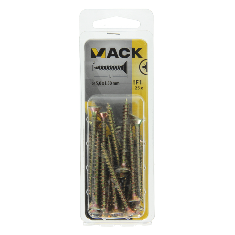Afbeelding laden in galerijviewer, Mack 1017988 - spaanplaatschroef vz kop geelverz. 25st 5,0 x 50 mm | 5 stuks