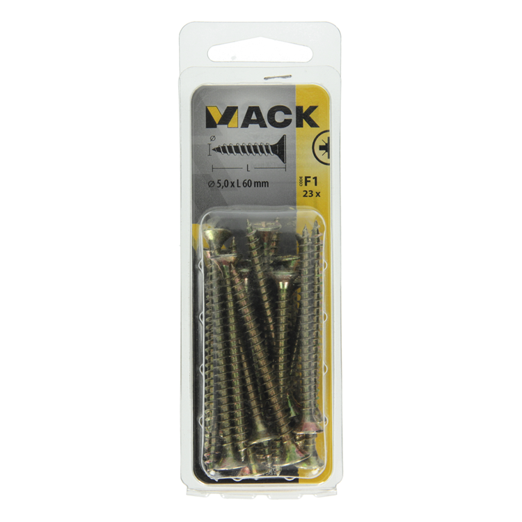 Afbeelding laden in galerijviewer, Mack 1017989 - spaanplaatschroef vz kop geelverz. 23st 5,0 x 60 mm | 5 stuks
