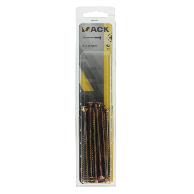 Afbeelding laden in galerijviewer, Mack 1017992 - spaanplaatschroef vz kop geelverz. 18st 5,0 x 90 mm | 5 stuks