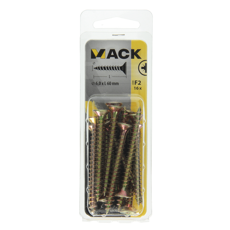 Afbeelding laden in galerijviewer, Mack 1017994 - spaanplaatschroef vz kop geelverz. 16st 6,0 x 60 mm | 5 stuks